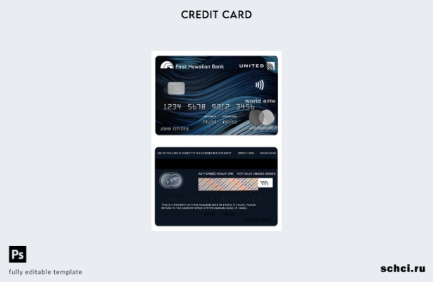цифровая загрузка шаблона карты Hawaii United Credit Mastercard